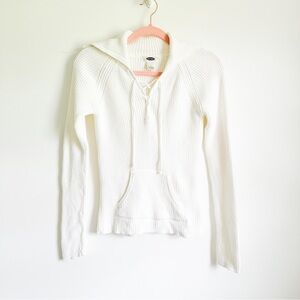 NWOT Old Navy White Lace Up Wide Collar Sweater sz S
